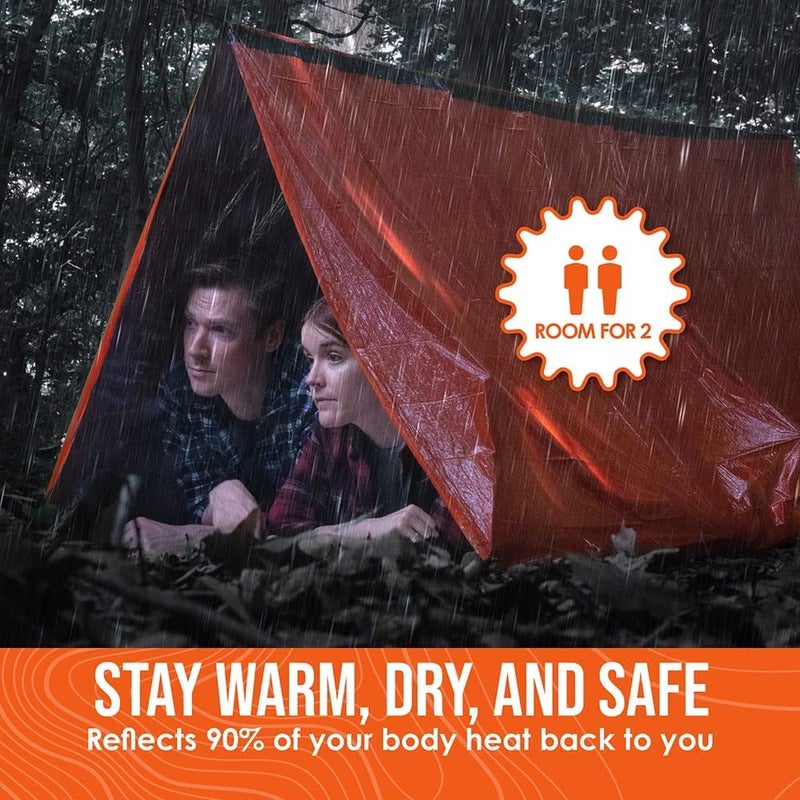 Go Time Gear Mylar Survival Gear Emergency Tent - Heat Reflective Ultralight Compact & Camping Essentials, Includes Whistle & Paracord Survival Tools, Orange, 2 Person, 4 Season - Image 3